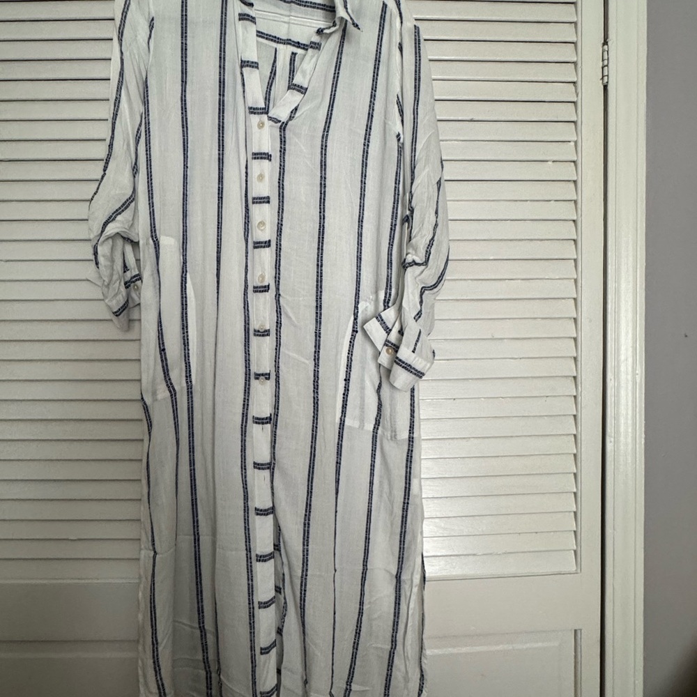 Blue Island Long Sleeve Dress with Navy Stripes